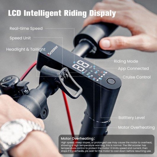 Patinete électrique iScooter i9M 500W Autonomie 30km Roues 10'' Frein disque Noir