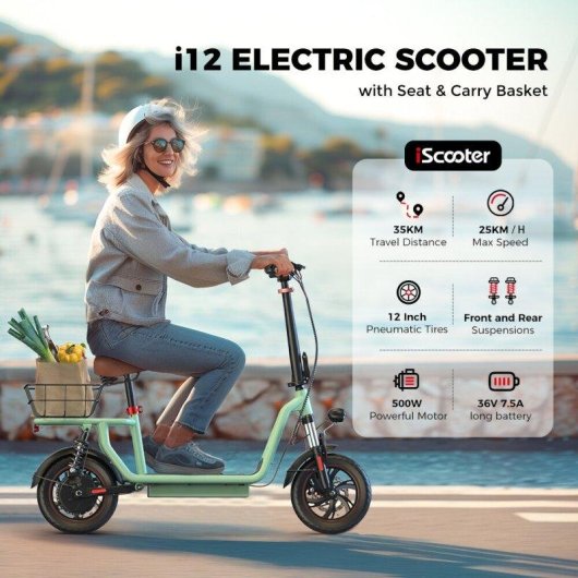 Patinete électrique iScooter I12 500W Autonomie 35km Freins à disque Vert