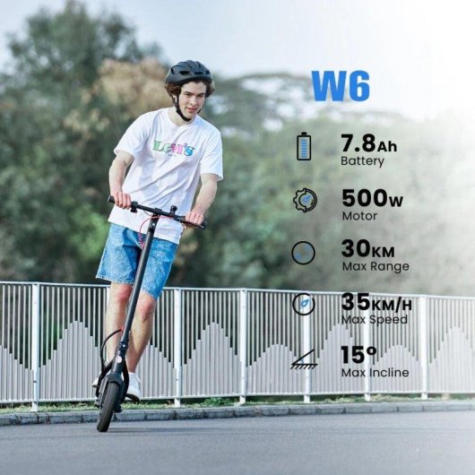 Patinete eléctrico iScooter W6 500W Autonomía 30km Ruedas 10" Negro