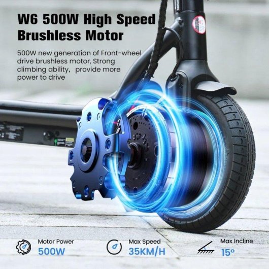 Patinete eléctrico iScooter W6 500W Autonomía 30km Ruedas 10" Negro