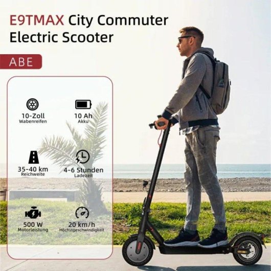 Monopattino elettrico iScooter E9tmax 500W Autonomia 40km Ruote 10'' Sospensioni Nero