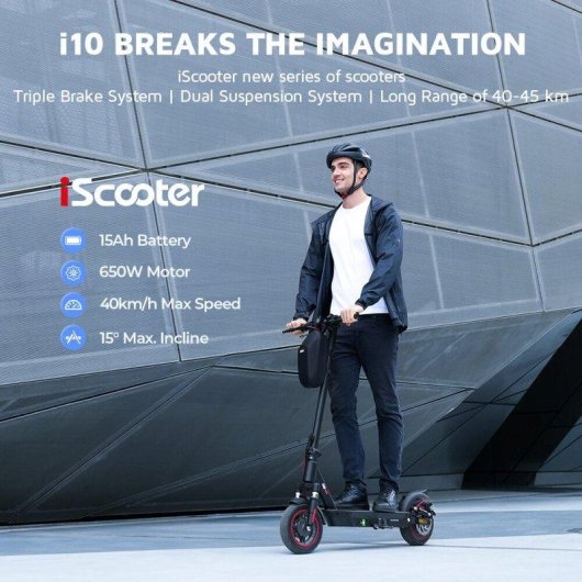 Elektroroller iScooter I10 650W Reichweite 45km 10'' Räder Scheibenbremsen Schwarz