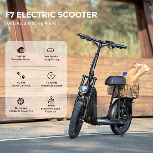 Patinete eléctrico iScooter F7 1000W Autonomía 72km Suspensión doble Negro