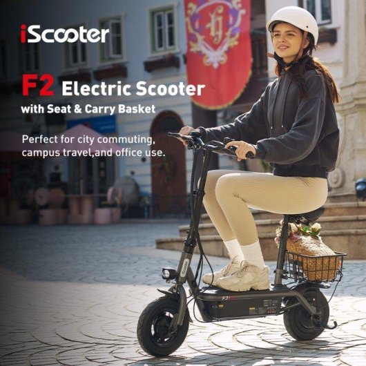 Monopattino elettrico iScooter F2 500W Autonomia 30km Pneumatici 10'' Freni doppi Nero
