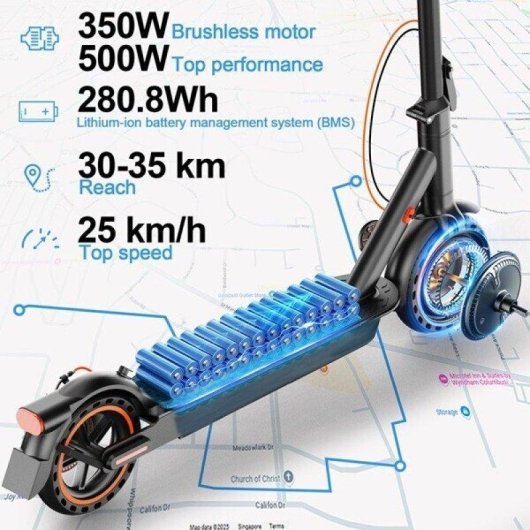 Patinete électrique Todimart T3s 350W Autonomie 30km Roues 8,5'' Intermitents Noir