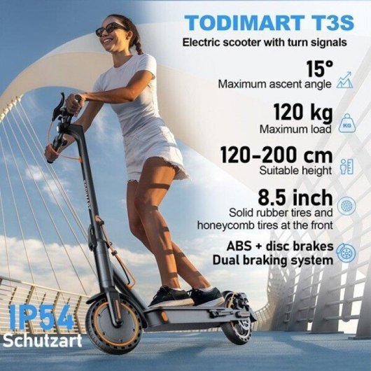 Patinete électrique Todimart T3s 350W Autonomie 30km Roues 8,5'' Intermitents Noir
