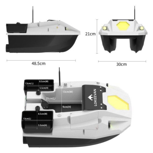 Futterboot Lokeevan D70B 12V GPS+BeiDou 500m 100 Punkte 3 Fächer