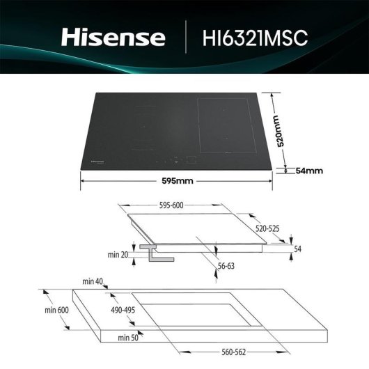 Placa de inducción Hisense 4 zonas 7360W negro mate