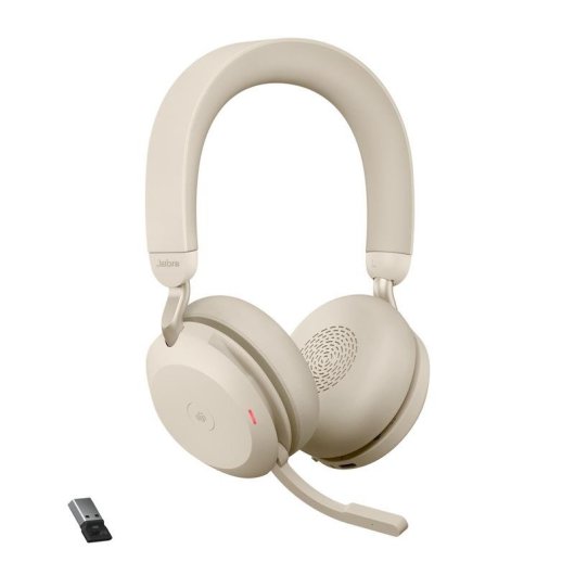 Auriculares Jabra Evolve2 75 inalámbricos Bluetooth con cancelación de ruido, micrófono y base de carga beige