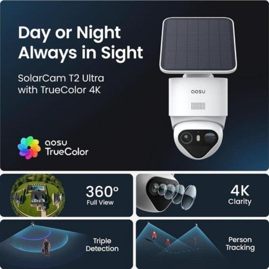 Videocamere di sorveglianza AOSU C9X11 Visione Notturna Esterna Pannello Solare Audio Bidirezionale