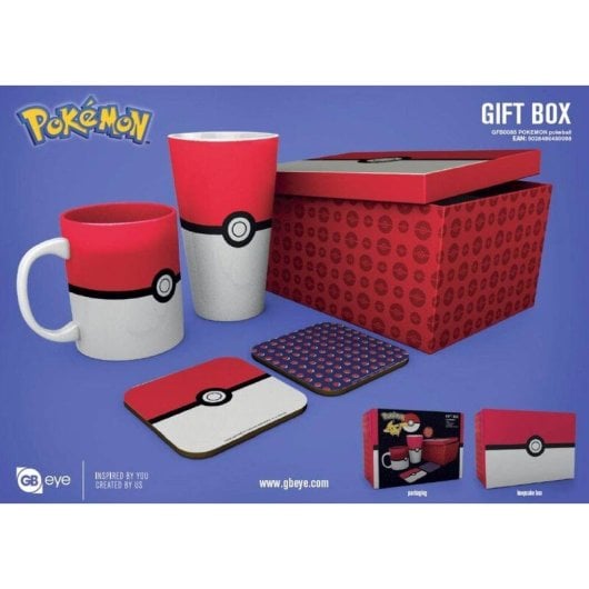 Set Regalo Pokémon Pokeball Taza 285 Ml + Vaso Xl 500 Ml + 2 Posavasos + Caja Contenedora