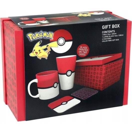 Set Regalo Pokémon Pokeball Taza 285 Ml + Vaso Xl 500 Ml + 2 Posavasos + Caja Contenedora