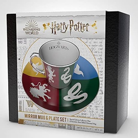 Set Harry Potter Taza Espejo Y Plato Cuatro Casas Hogwarts 300 Mls