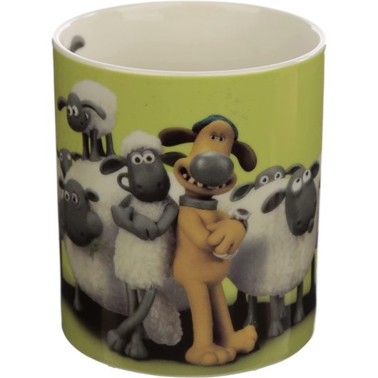 Taza La Oveja Shaun Rebaño Sobre Fondo Verde Porcelana 350 Mls