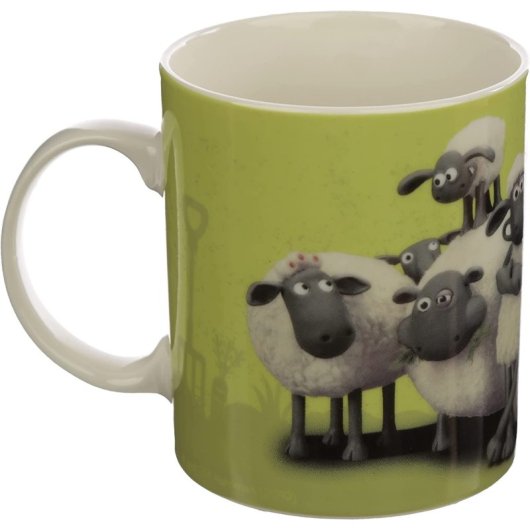 Taza La Oveja Shaun Rebaño Sobre Fondo Verde Porcelana 350 Mls