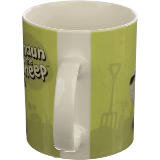 Taza La Oveja Shaun Rebaño Sobre Fondo Verde Porcelana 350 Mls
