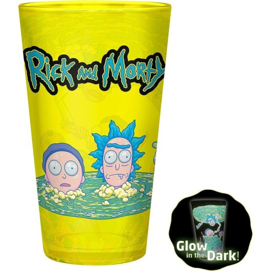 Set Regalo Rick & Morty Taza 285 Mls + Vaso Cristal 500 Mls + 2 Posavasos