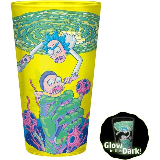 Set Regalo Rick & Morty Taza 285 Mls + Vaso Cristal 500 Mls + 2 Posavasos