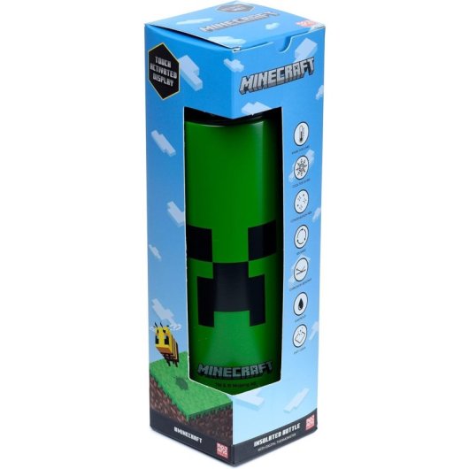 Bouteille Isotherme Puckator Creeper Minecraft Thermomètre Digital 450 ml
