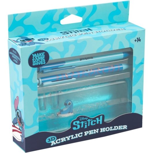 Set Bolígrafo Y Portaminas Con Soporte Acrílico Stitch Disney