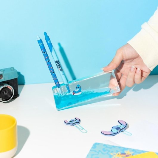 Set Bolígrafo Y Portaminas Con Soporte Acrílico Stitch Disney