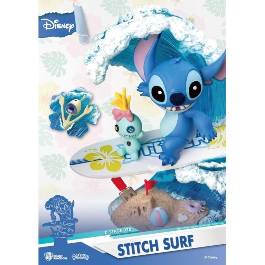 Diorama Stitch Surfeando Lilo & Stitch Disney 15 Cms