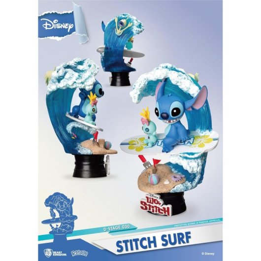 Diorama Stitch Surfeando Lilo & Stitch Disney 15 Cms