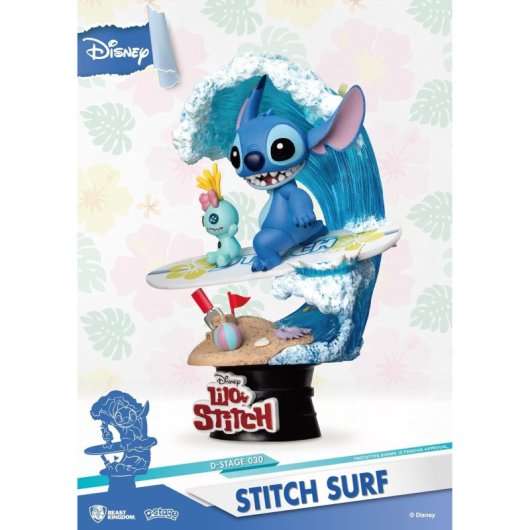 Diorama Stitch Surfeando Lilo & Stitch Disney 15 Cms
