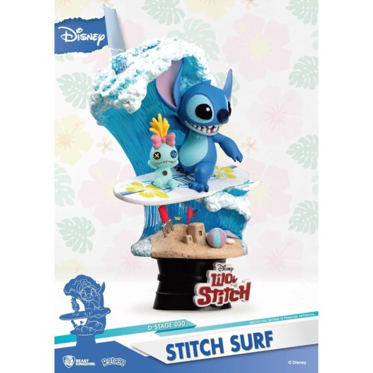Diorama Stitch Surfeando Lilo & Stitch Disney 15 Cms
