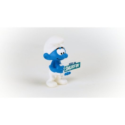 Figura Pitufo Con Cartel "keep On Smurfin"  5,5 Cms