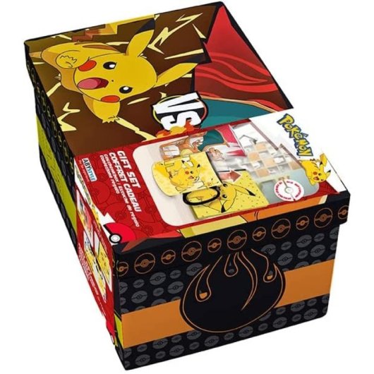 Caja Regalo Pokémon Charizard Vs Pikachu Taza Térmica Cerámica 460 Mls + Cuaderno Pikachu + Vaso Cristal 400 Mls