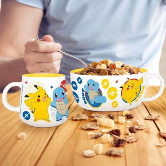 Set Taza + Bol Desayuno Pokémon Iconos Cerámica 335 Mls Y 690 Mls