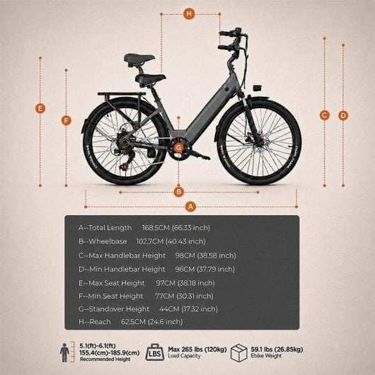 Bicicleta eléctrica HillMiles MileCity 1 26" Autonomía 100 km