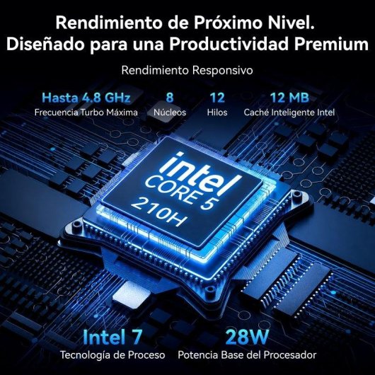 Mini PC Huidun H100 Intel Core 5 210H 16 GB Intel Graphics 512 GB SSD Windows 11 Pro Wi-Fi 6 VESA escritorio compacto