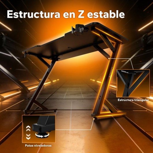 Mesa Gaming Sense7 Vamo 140x70 cm Acero y MDF con accesorios integrados