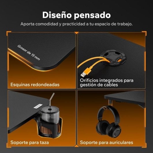Mesa Gaming Sense7 Vamo 140x70 cm Acero y MDF con accesorios integrados