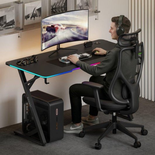 Mesa Gaming Sense7 140x70 cm Acero y MDF LED RGB con mando