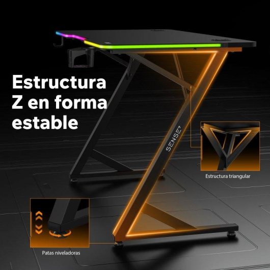 Mesa Gaming Sense7 140x70 cm Acero y MDF LED RGB con mando