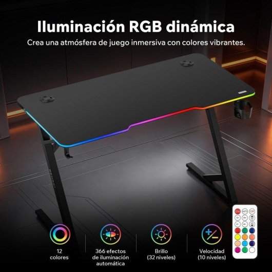 Mesa Gaming Sense7 140x70 cm Acero y MDF LED RGB con mando