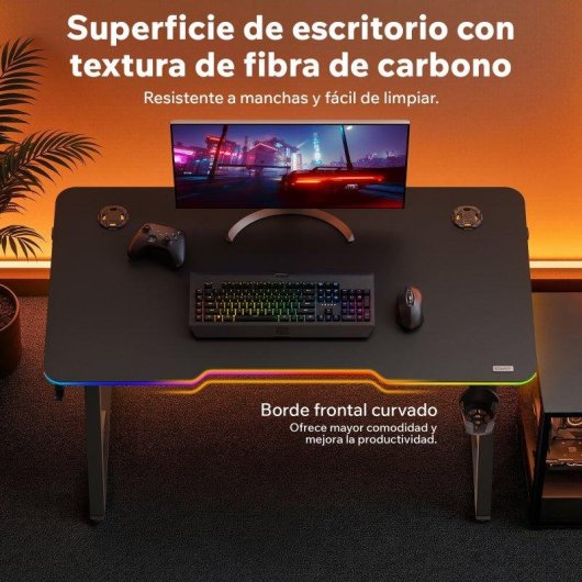 Mesa Gaming Sense7 140x70 cm Acero y MDF LED RGB con mando