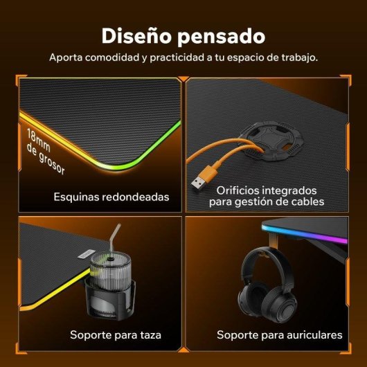 Mesa Gaming Sense7 140x70 cm Acero y MDF LED RGB con mando