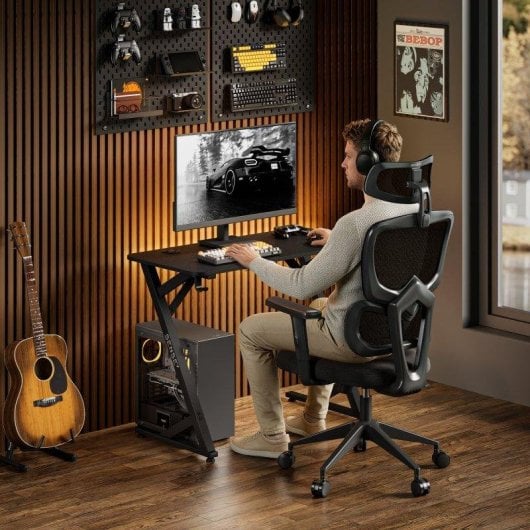 Mesa Gaming Sense7 Vamo 100x50 cm Acero y textura fibra carbono negra