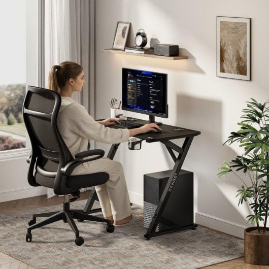 Mesa Gaming Sense7 Vamo 100x50 cm Acero y textura fibra carbono negra