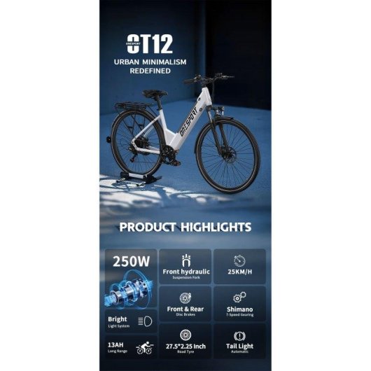 Bicicleta Eléctrica Onesport OT12 250W 36V 27.5" Todoterreno