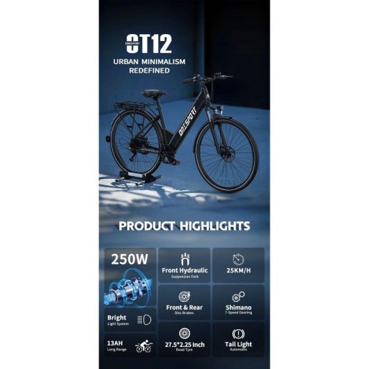 Bicicleta Eléctrica ONESPORT OT12 Motor 250W Batería 36V 13Ah
