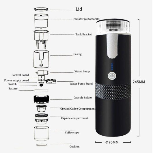Cafetera de cápsulas portátil Szsmart Kc01 170 ml 1200 mAh para coche y hogar