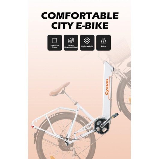 Bicicleta Eléctrica Cysum Cityrun-26 250W 36V 10Ah 26" Blanco