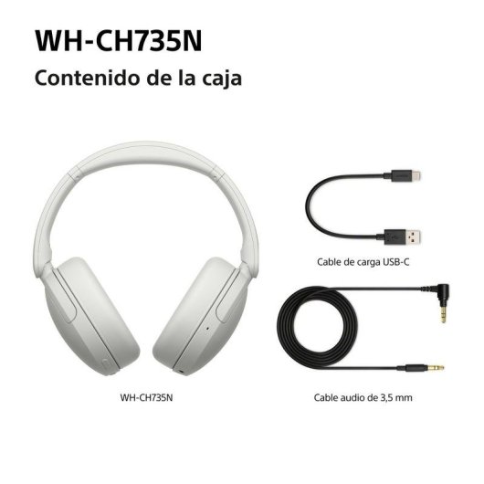 Auriculares Sony WH-CH735NW sem fios Bluetooth com Cancelamento de Ruído e chamadas IA branco