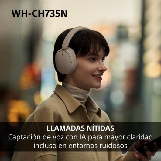 Auriculares Sony WH-CH735NW sem fios Bluetooth com Cancelamento de Ruído e chamadas IA branco