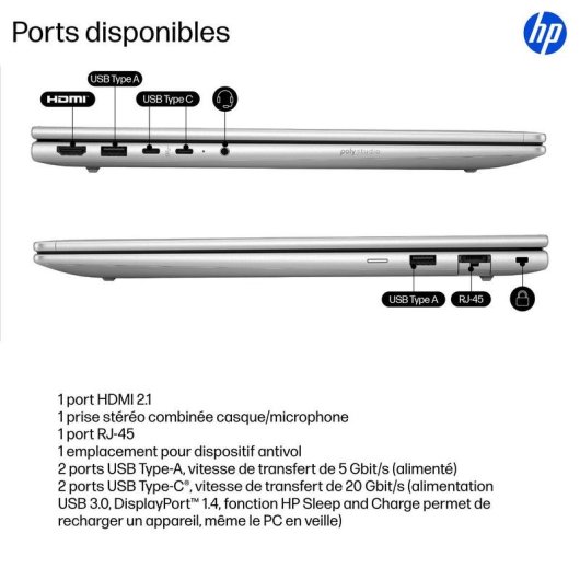 Ordinateur portable HP ProBook 4 G1iR 16 pouces Intel Core 5 120U 16 Go Intel Graphics Windows 11 Pro 512 Go SSD clavier rétroéclairé